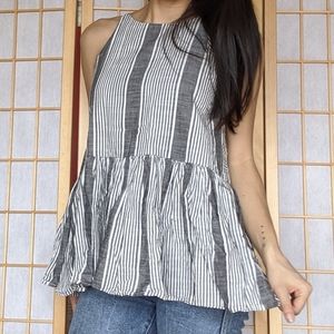 Grey and white striped peplum tank